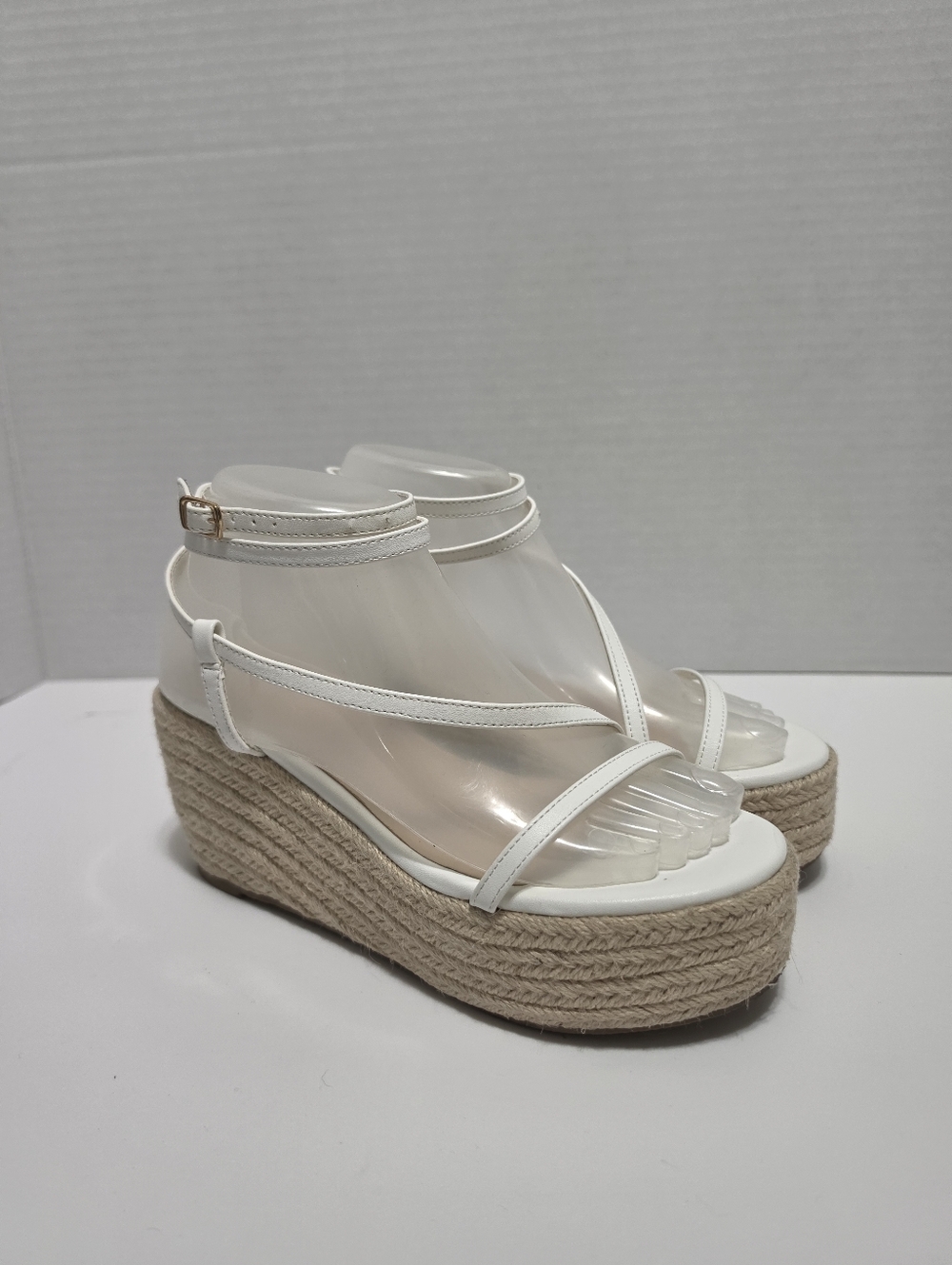 Lulus Manola White Ankle Strap Espadrille Wedge Size 8